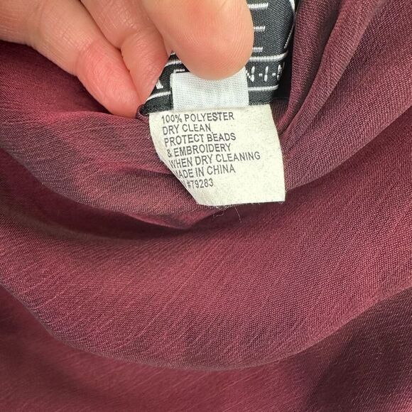 Alex Evenings Women’s Plus Size Burgundy Maroon Drape Beaded High Low Hem Dress - Picture 4 of 16